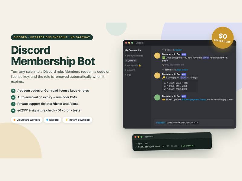 Discord Membership & Role Bot Kit preview