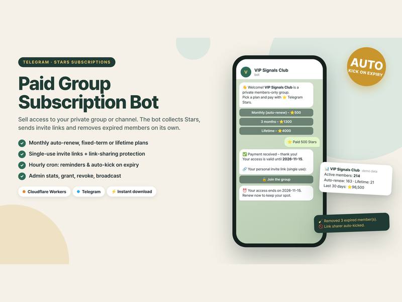 Telegram Paid Group & Subscription Bot Kit preview