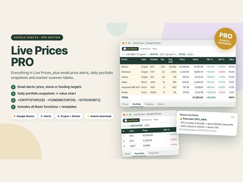 Live Prices PRO for Google Sheets preview