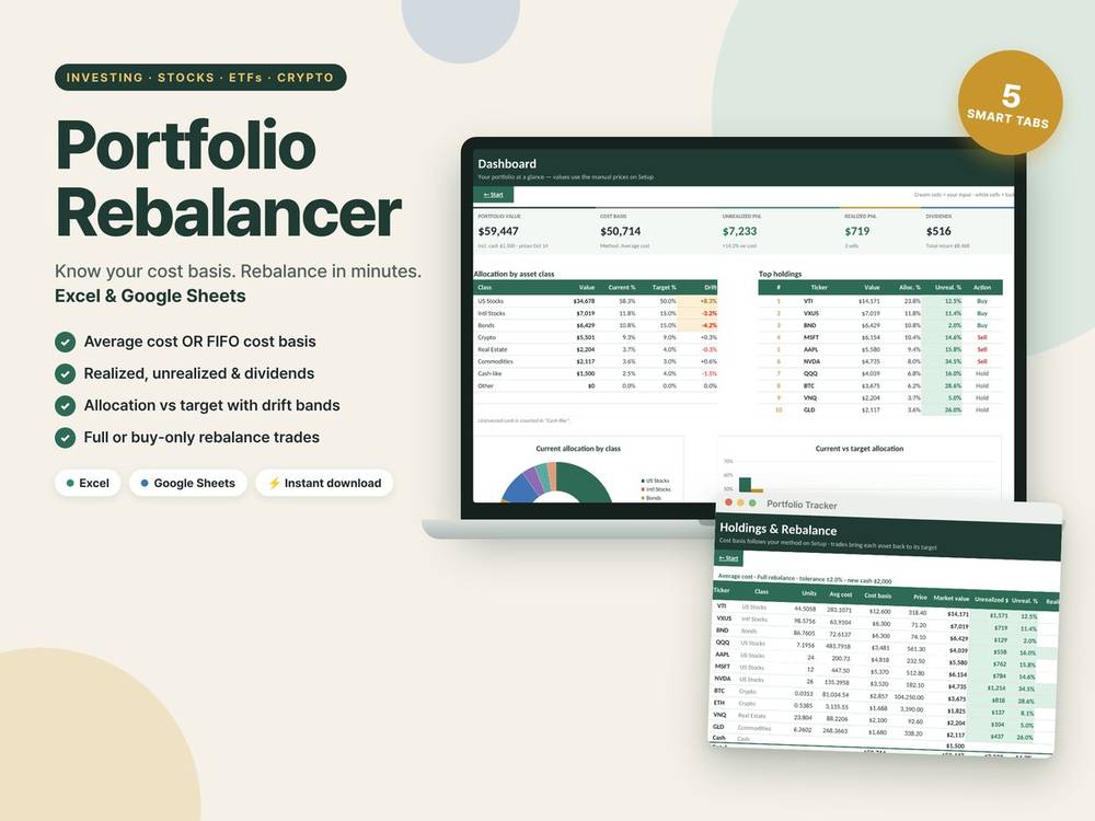 Portfolio Tracker & Rebalancer template preview