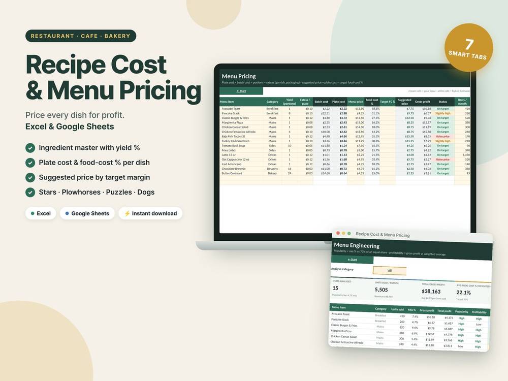 Recipe Cost & Menu Pricing template preview