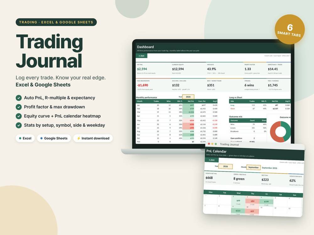Crypto & Stock Trading Journal template preview